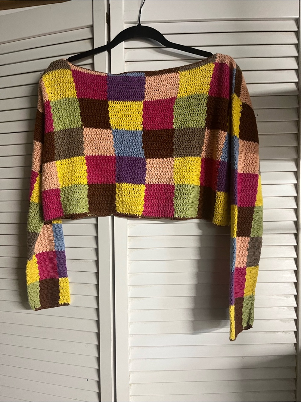 Colorblock Crochet Crop Sweater - Multicolor - Picture 5 of 6